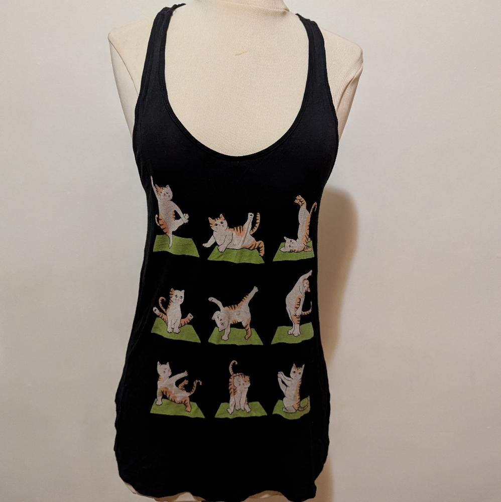 Cat Yoga Tank Top, Black, size S